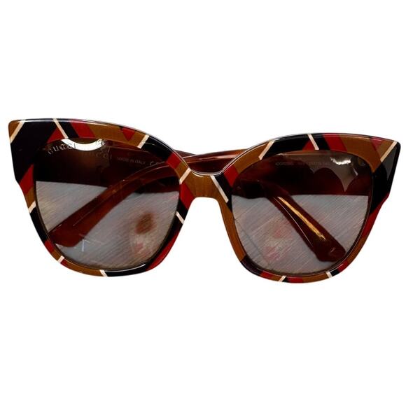 Gucci GG0059S 003 Cat Eye Sunglasses Tortoise Stripe Studded Arms - Picture 2 of 10